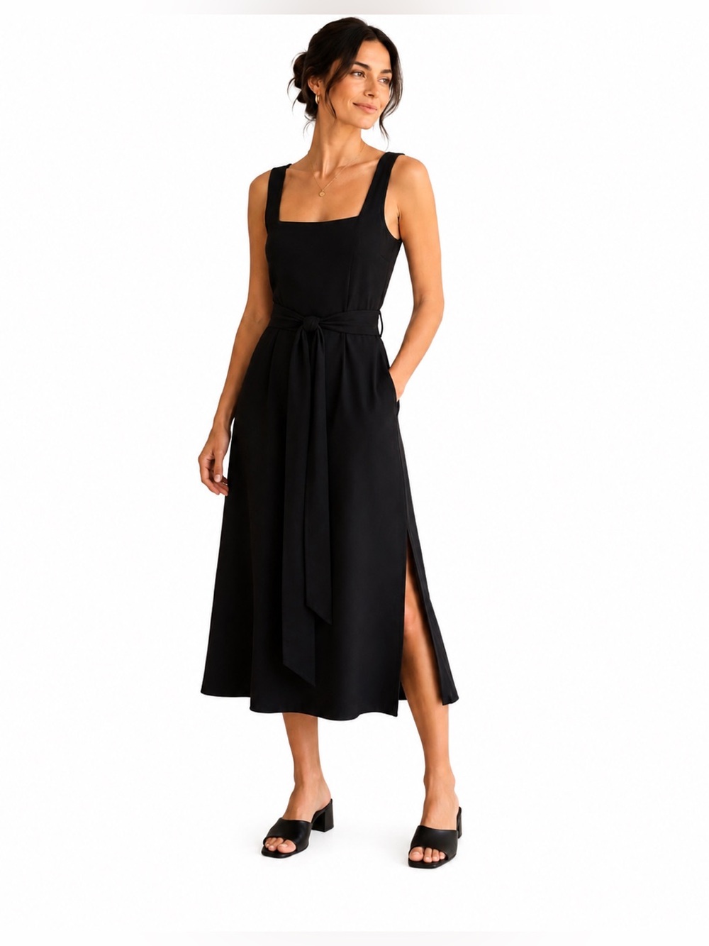 NEW! Vince Belted Square Neck Tank Midi Dress